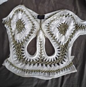 White and Gold Crochet Swim Cover Up